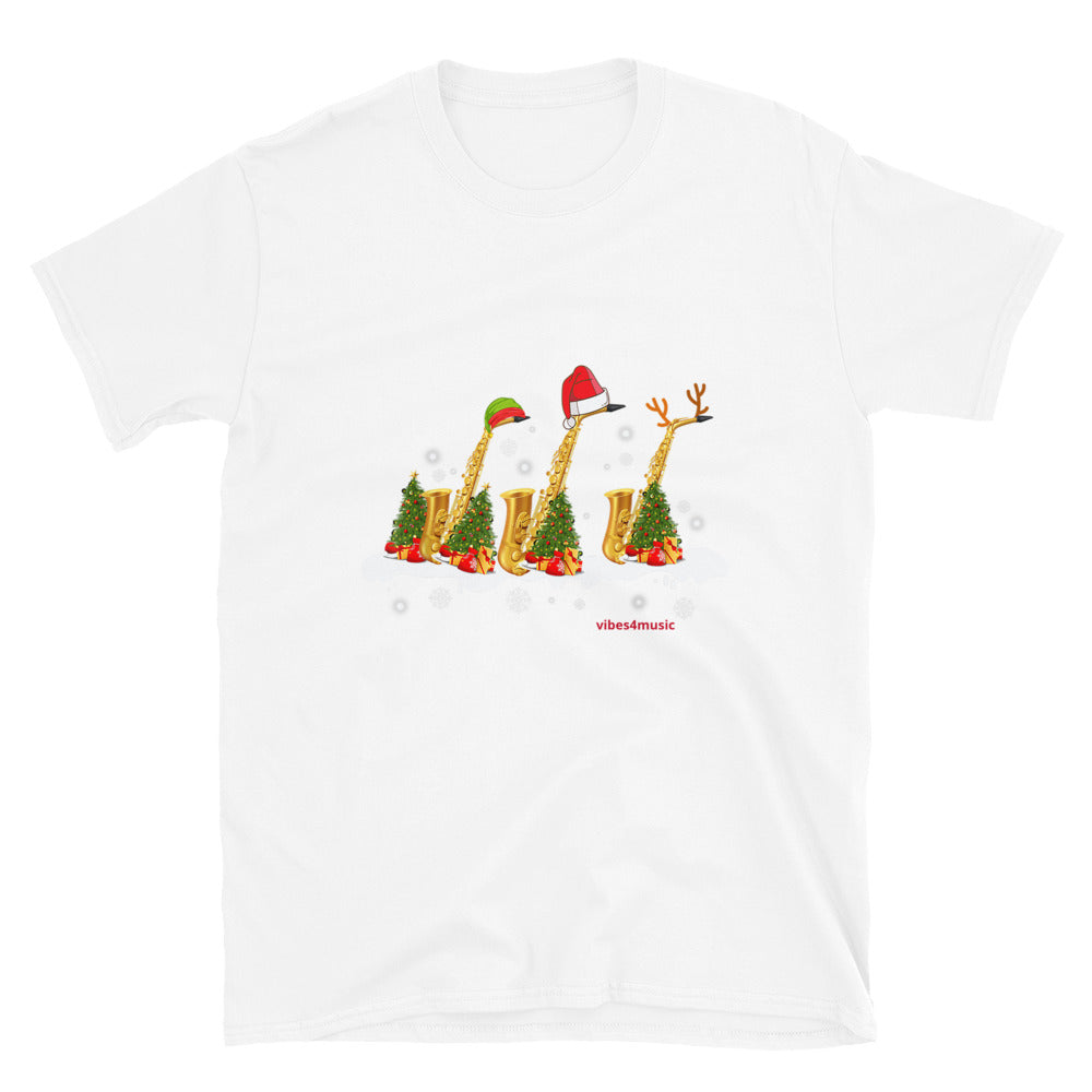 Saxophone Christmas White Graphic T-Shirt