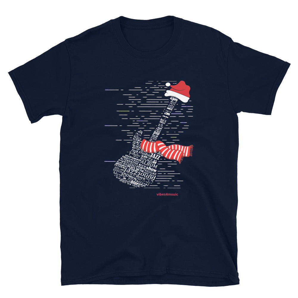 christmas guitar music navy blue graphic t-shirt