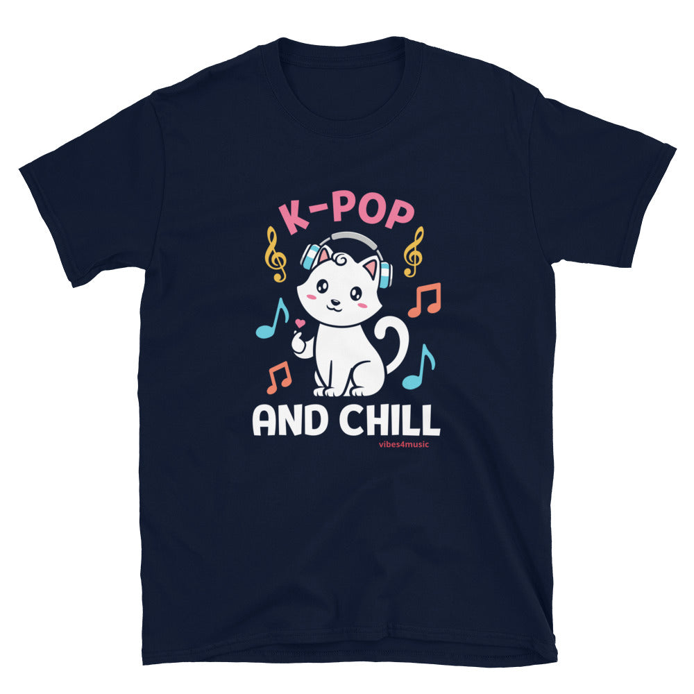 kpop music cat heather navy blue graphic t-shirt