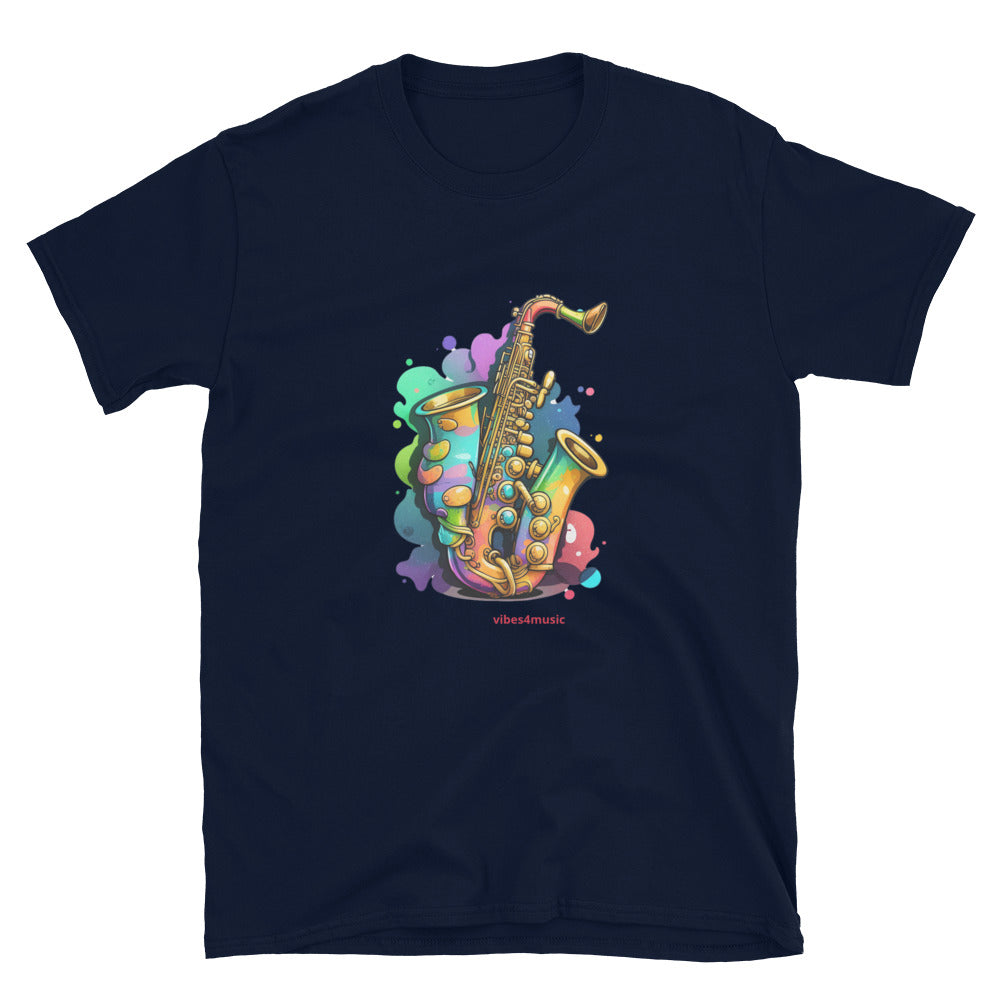 saxophone retro navy blue music t-shirt
