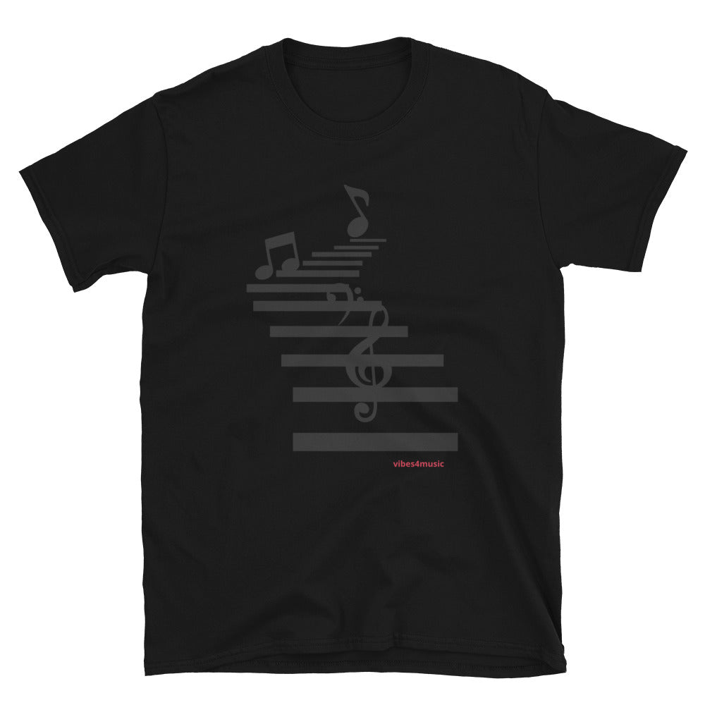 stairs music note black graphic t-shirt