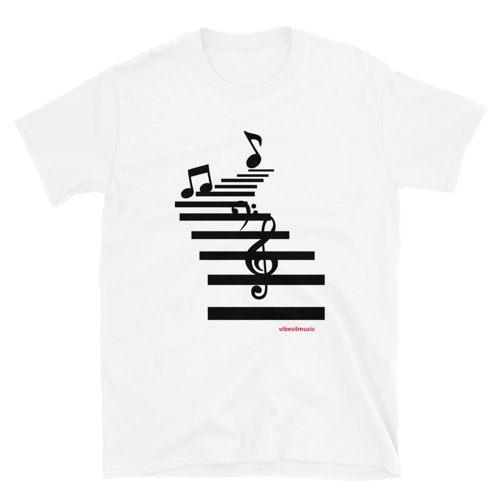 stairs music note white graphic t-shirt