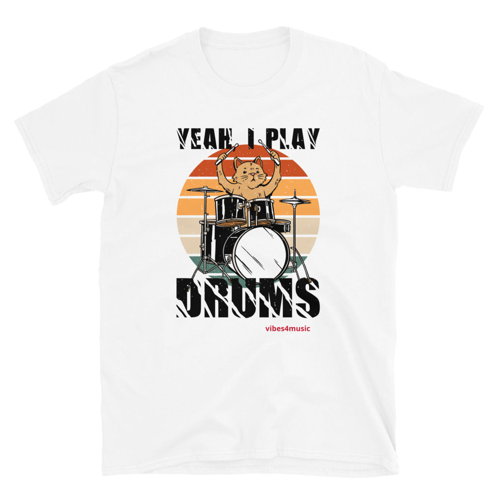 Vibes4Music Unisex Music Themed T-Shirt with Cat Drummer