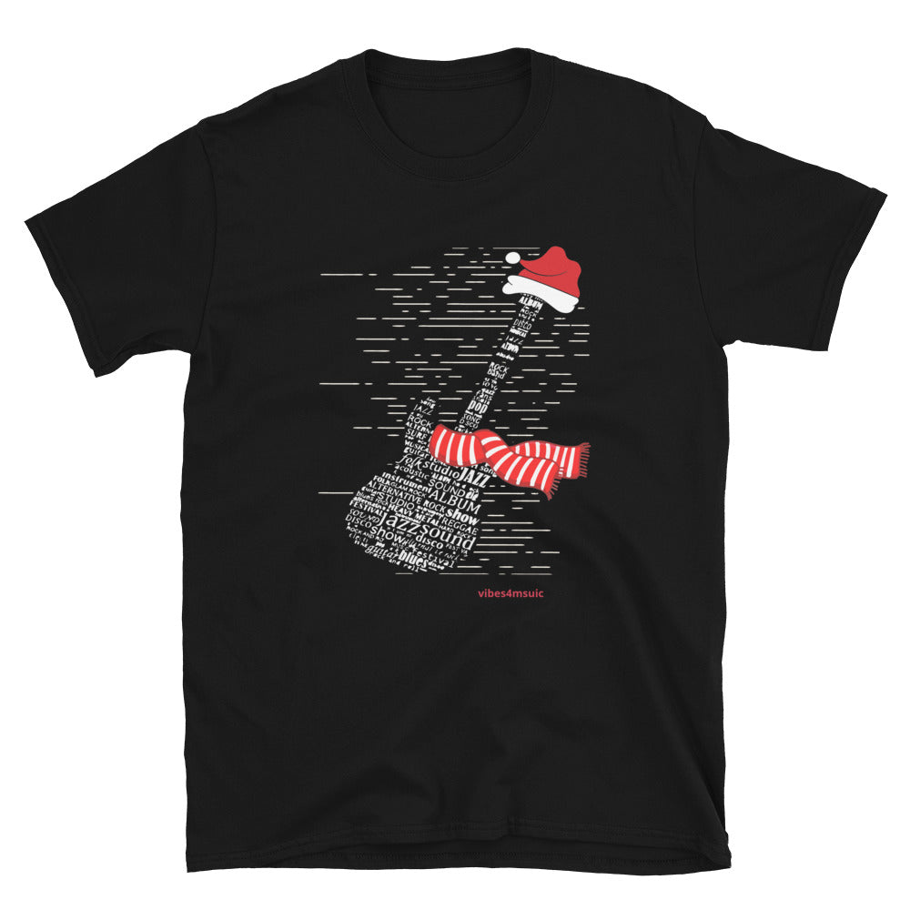 Christmas Guitar Music Black Graphic T-Shirt