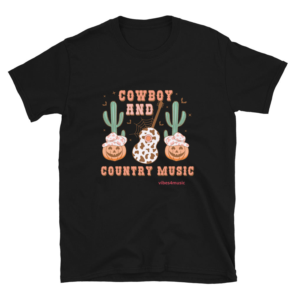 cowboy and country music halloween  black graphic t-shirt