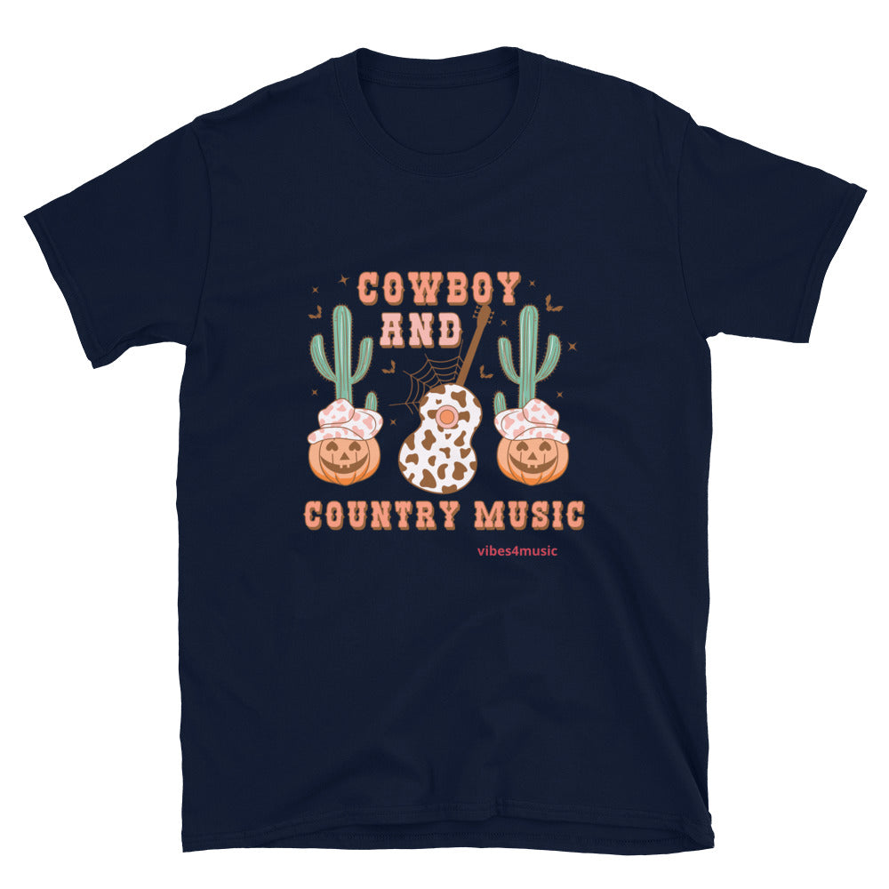 cowboy and country music halloween  navy blue graphic t-shirt