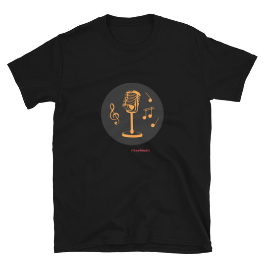 gold singer music microphone black graphic t-shirt