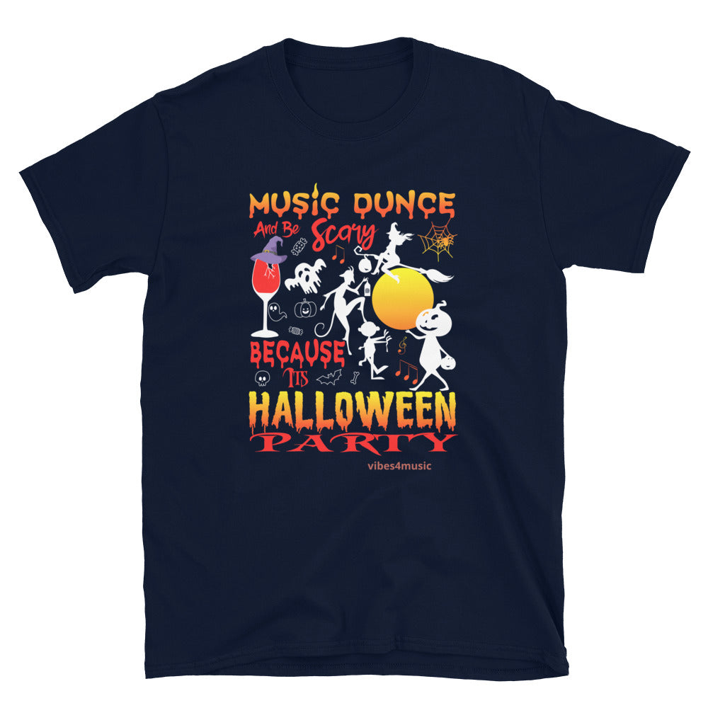halloween music dance party navy blue graphic t-shirt