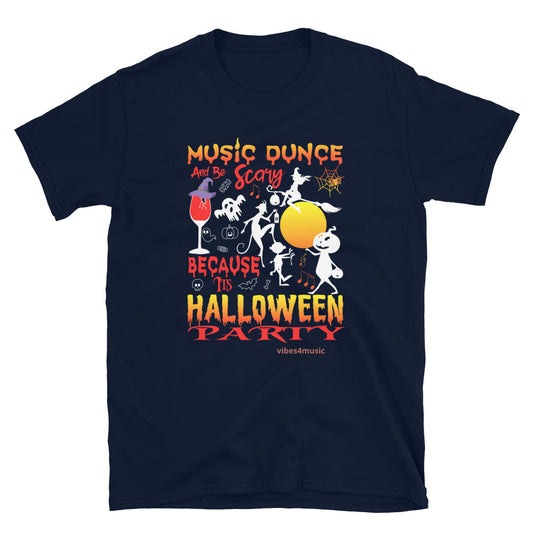 halloween music dance party navy blue graphic t-shirt