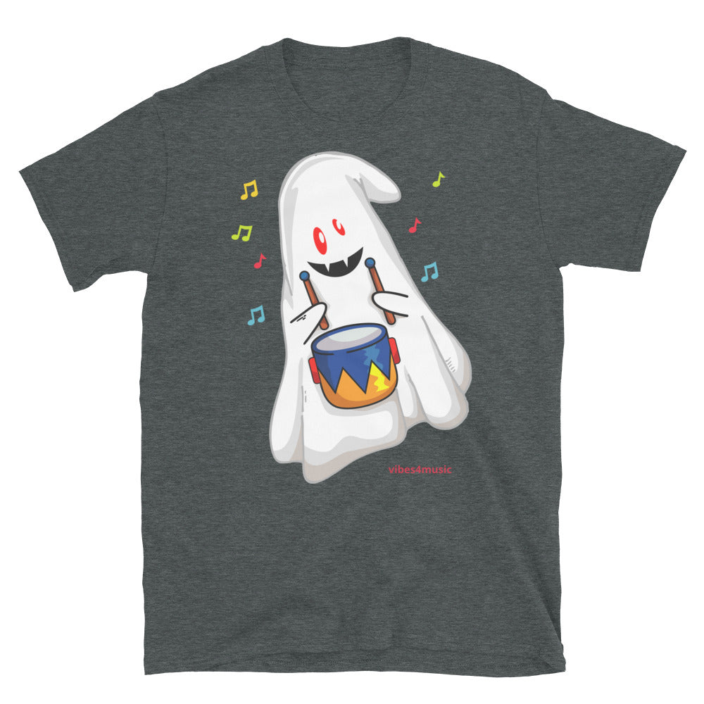 halloween music drummer ghost heather grey graphic t-shirt 