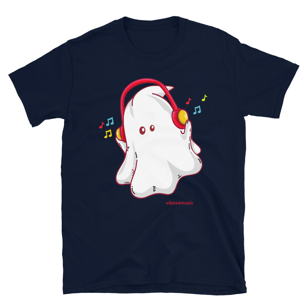 halloween music ghost music navy blue graphic t-shirt 