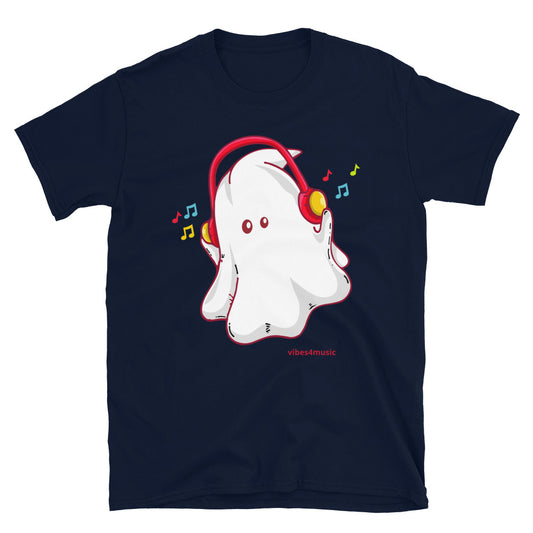 halloween music ghost music navy blue graphic t-shirt 