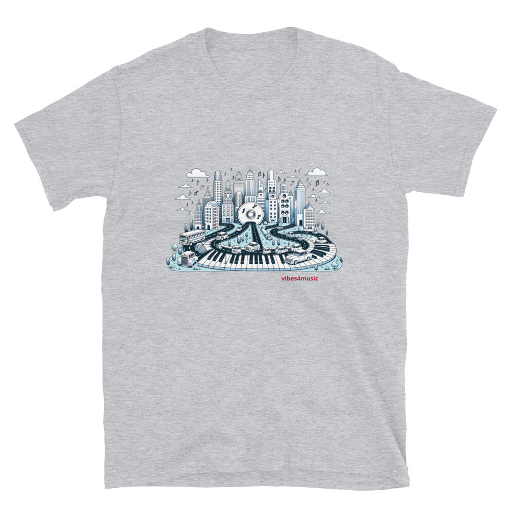 music city landscape grey graphic t-shirt