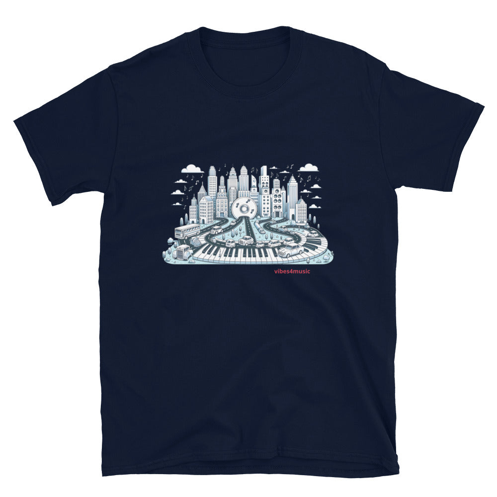 music city landscape navy blue graphic t-shirt