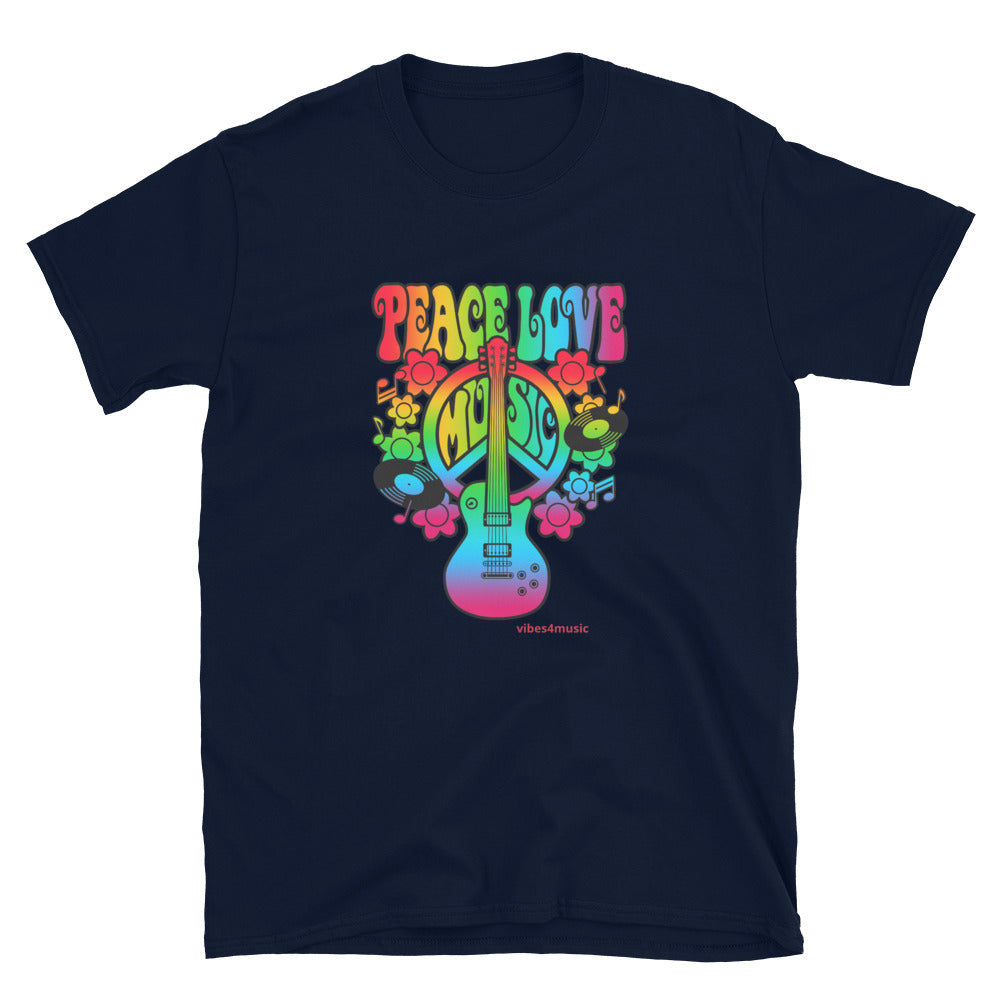 peace love music navy blue graphic t-shirt