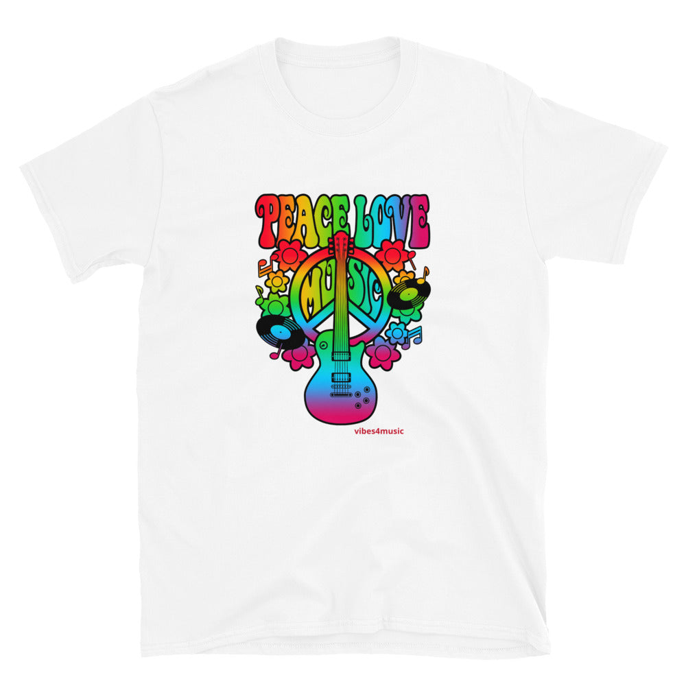 peace love music white graphic t-shirt
