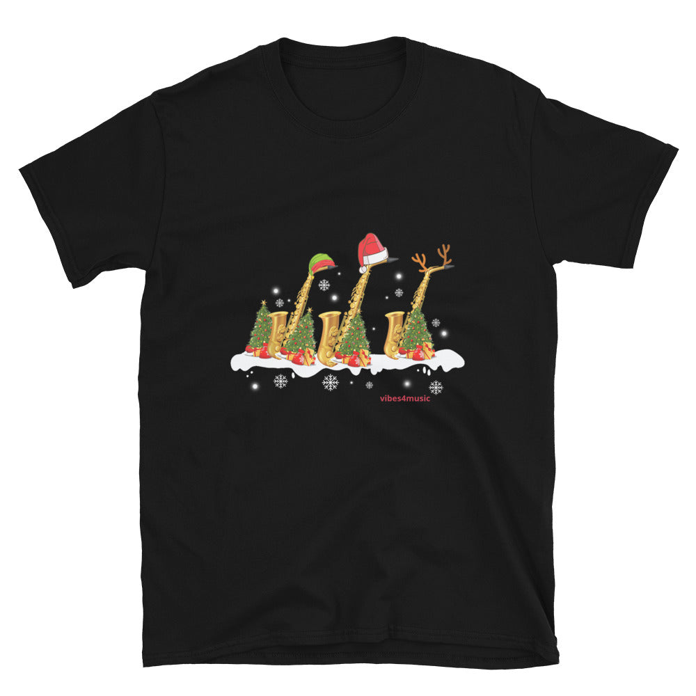 saxophone christmas black music  t-shirt