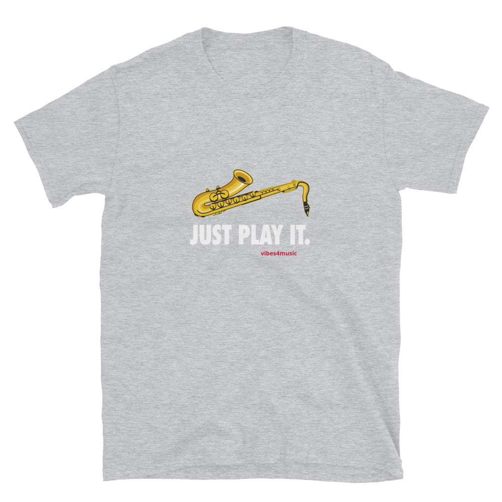 saxophone just lay it grey music t-shirt