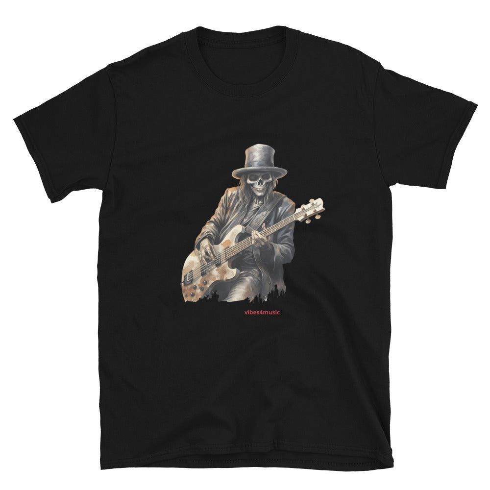 skeleton playing guitar music black  graphic t-shirt  1