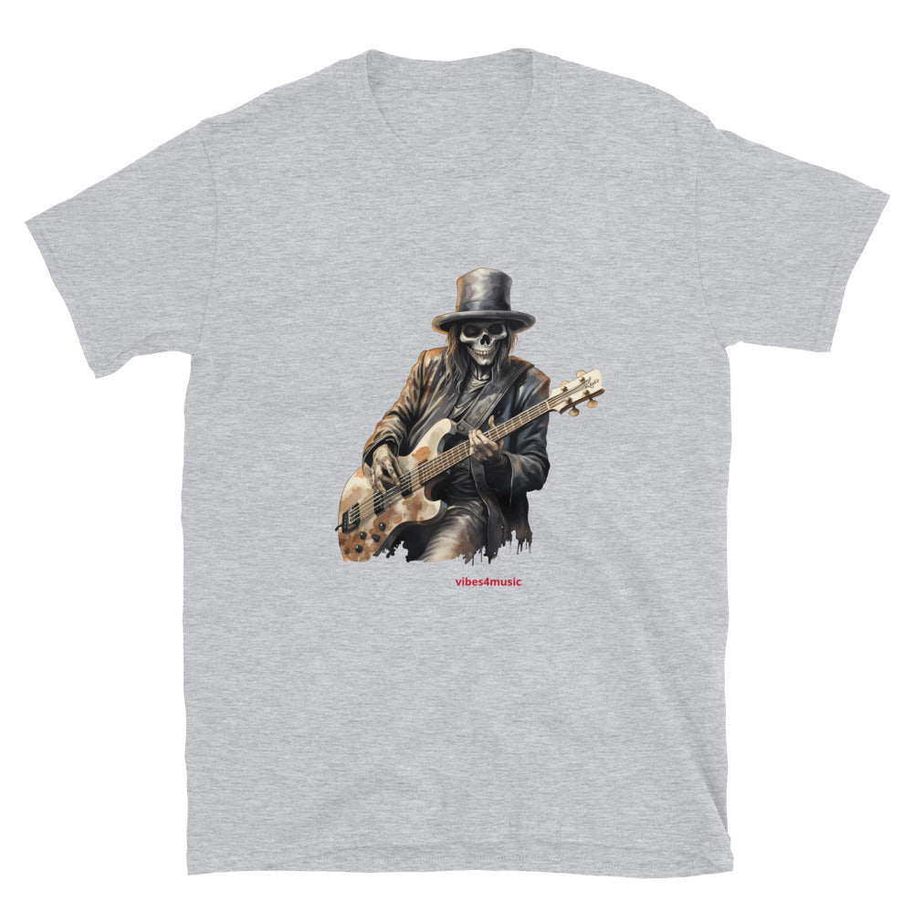 skeleton playing guitar music grey graphic t-shirt  1