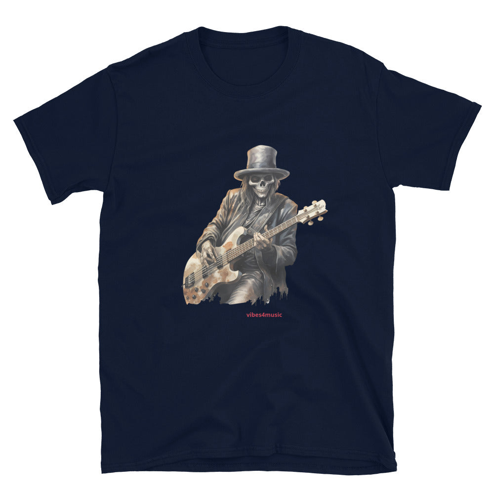 skeleton playing guitar music navy blue graphic t-shirt  1