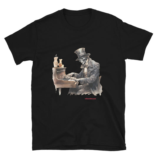 skeleton playing piano music black graphic t-shirt 