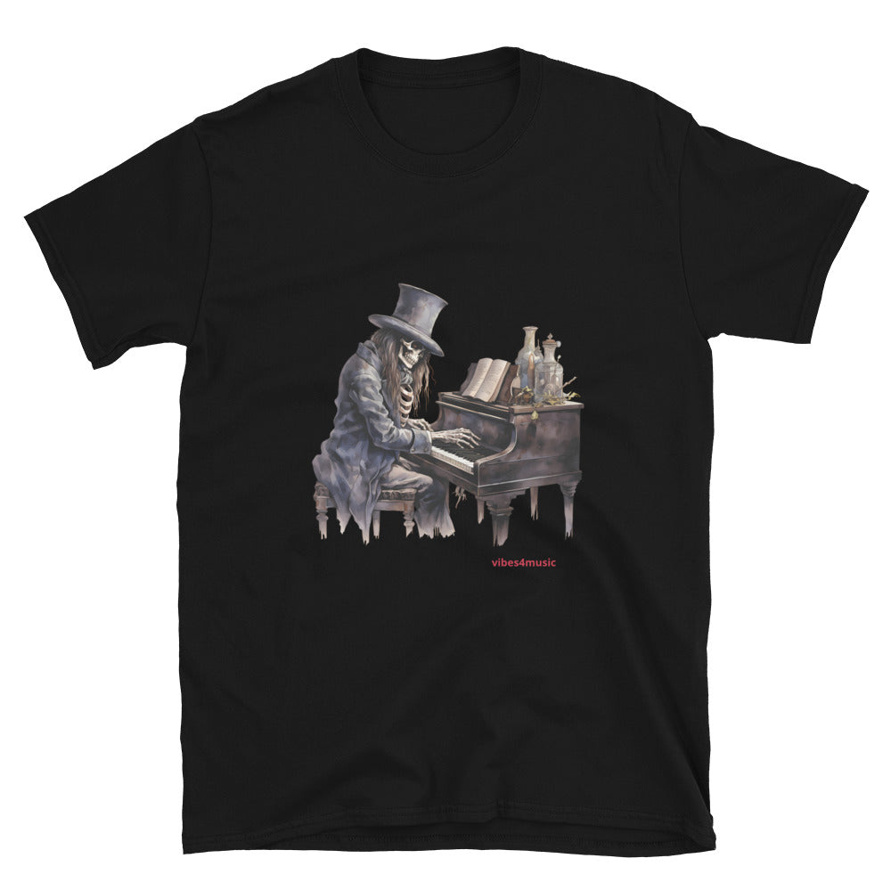 skeleton playing piano music black graphic t-shirt 2