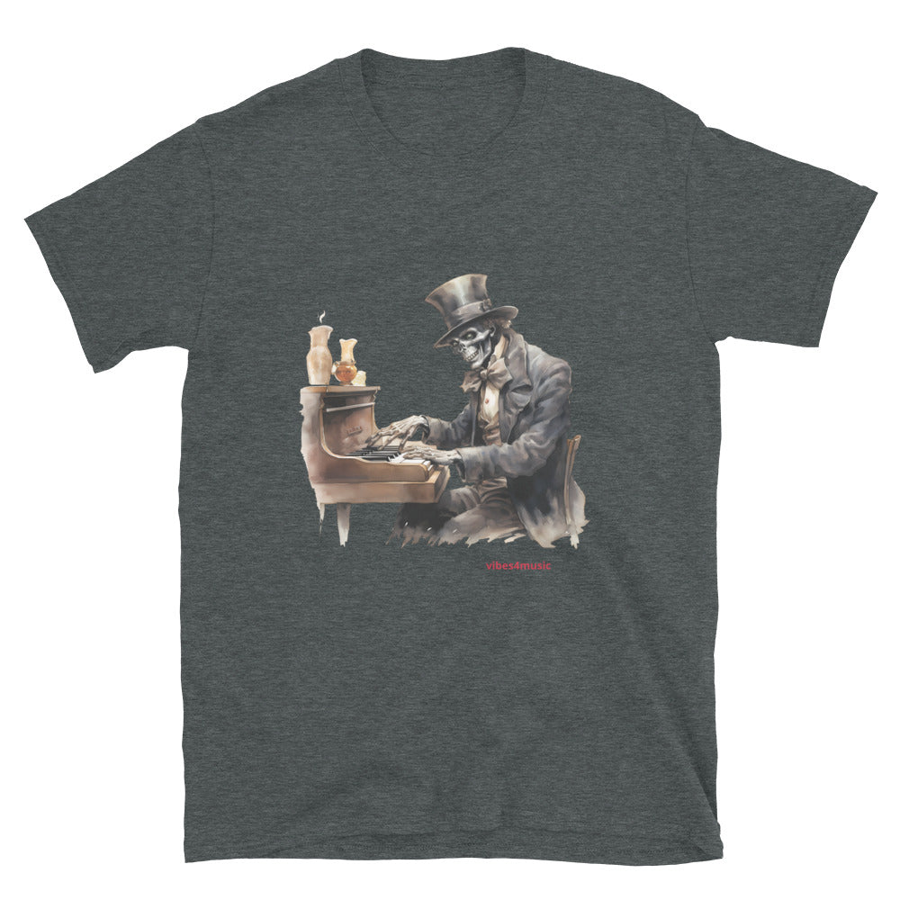 skeleton playing piano music heather grey graphic t-shirt 