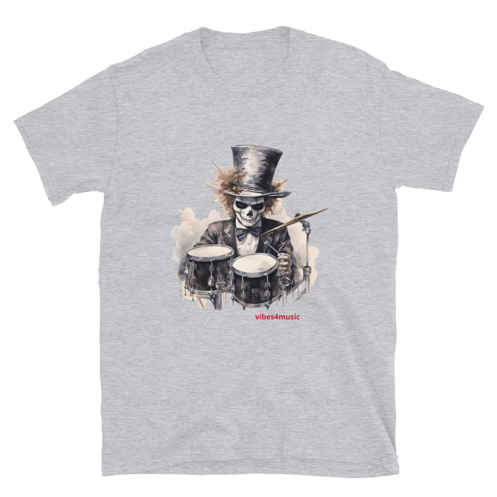 vintage skeleton drummer grey  graphic t-shirt