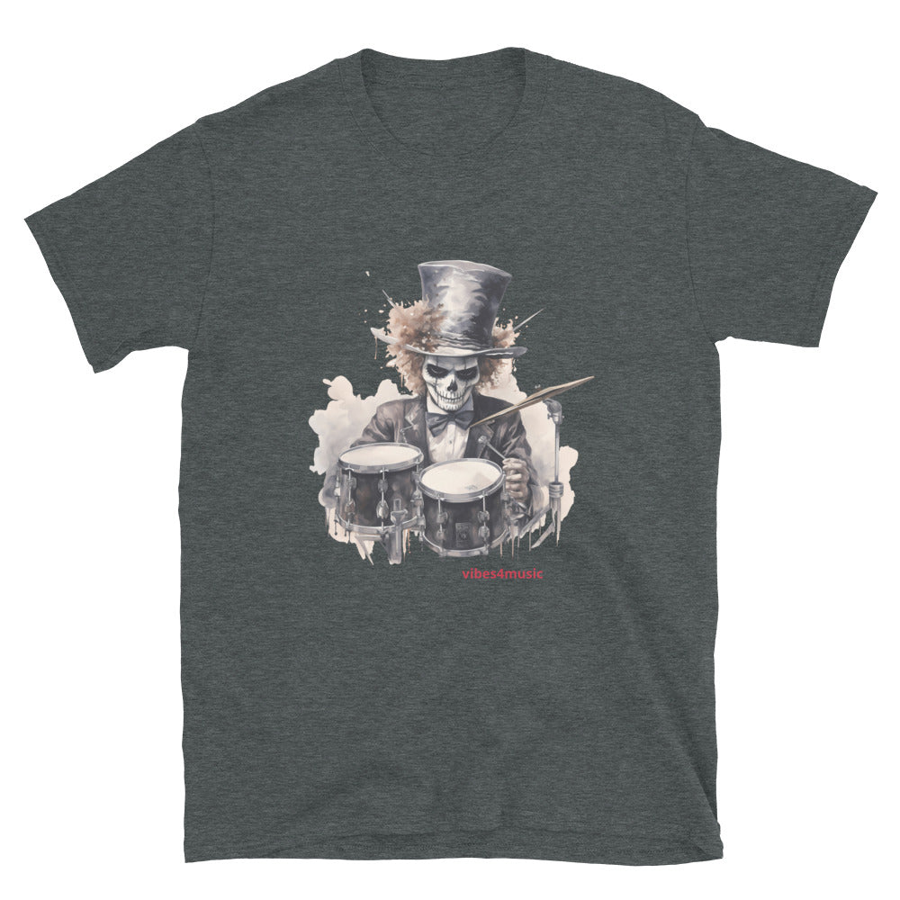 vintage skeleton drummer healther grey  graphic t-shirt
