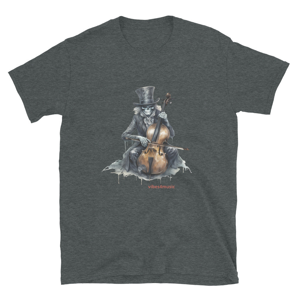 vintage skeleton playing cello heather grey  graphic t-shirt