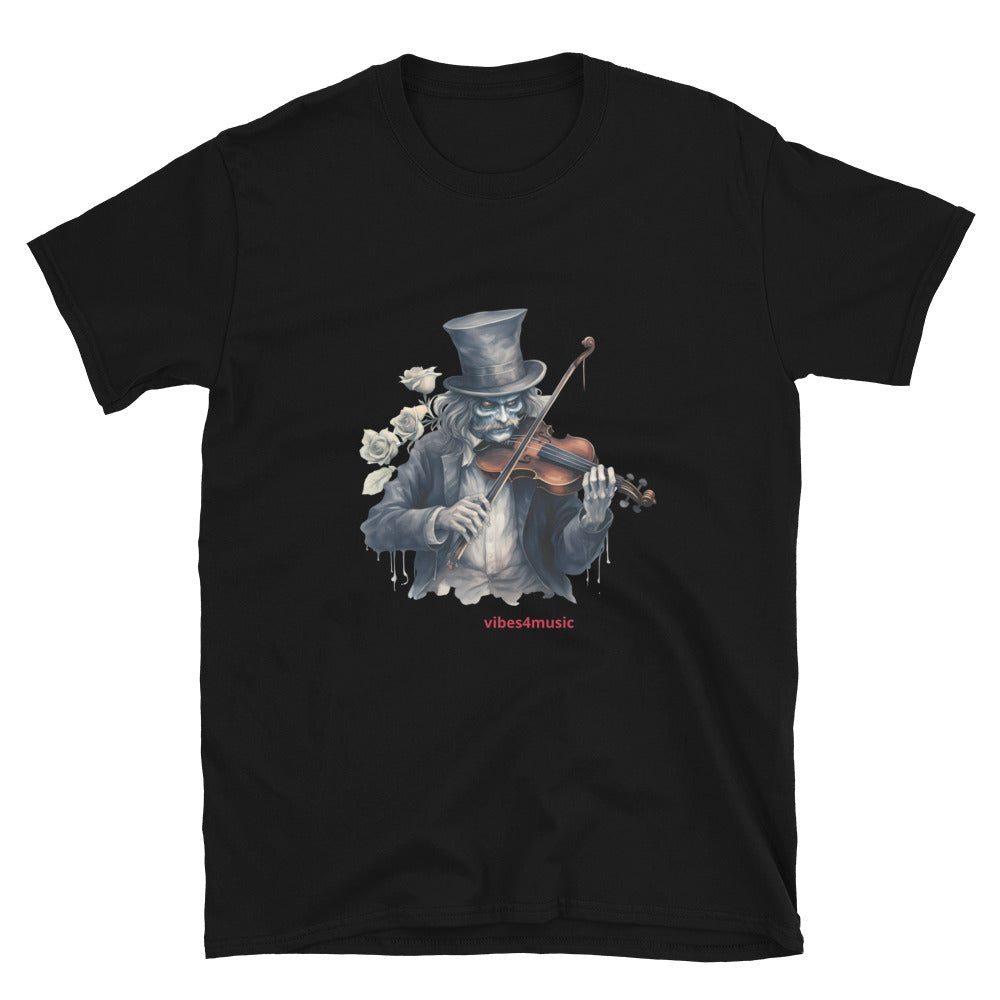 vintage skeleton  playing  violin music black  graphic t-shirt 