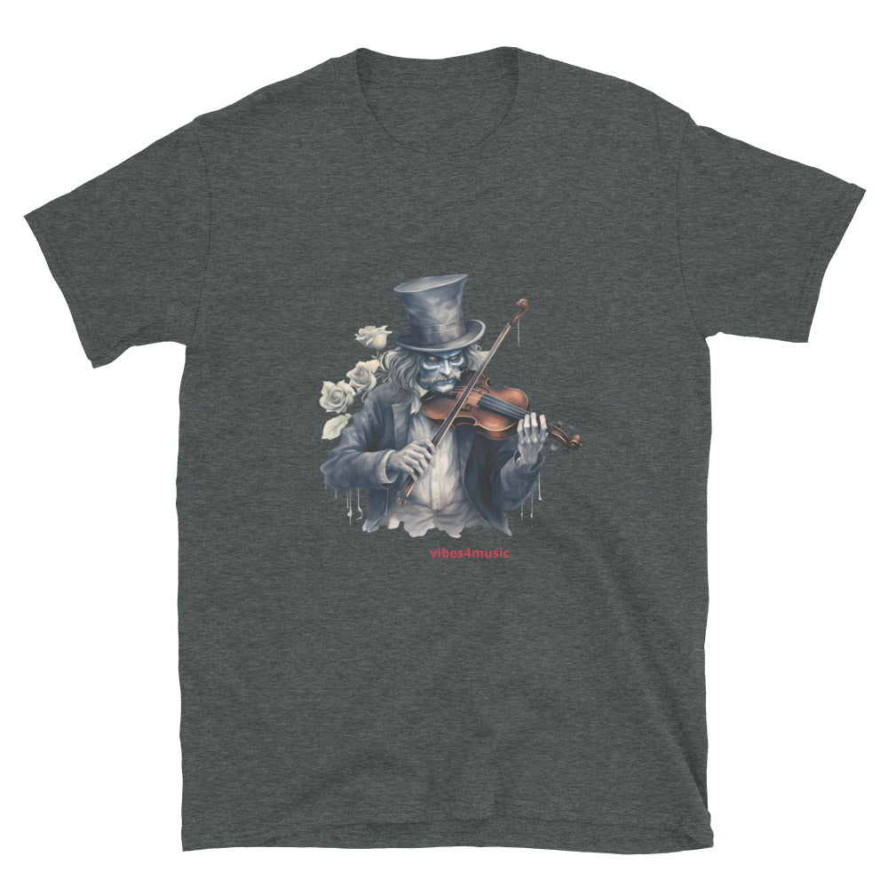 vintage skeleton  playing  violin music heather grey  graphic t-shirt 