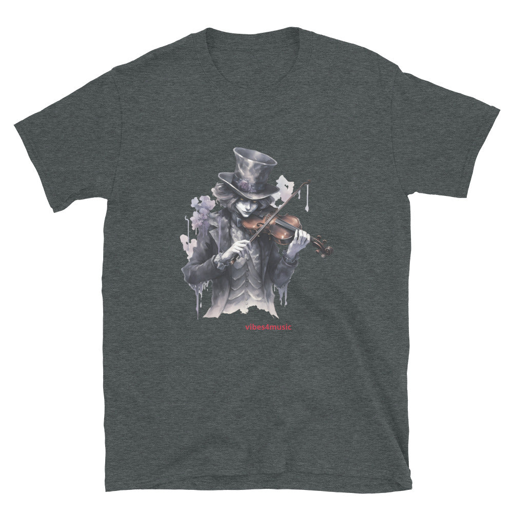 vintage skeleton playing violin music heather grey graphic t-shirt