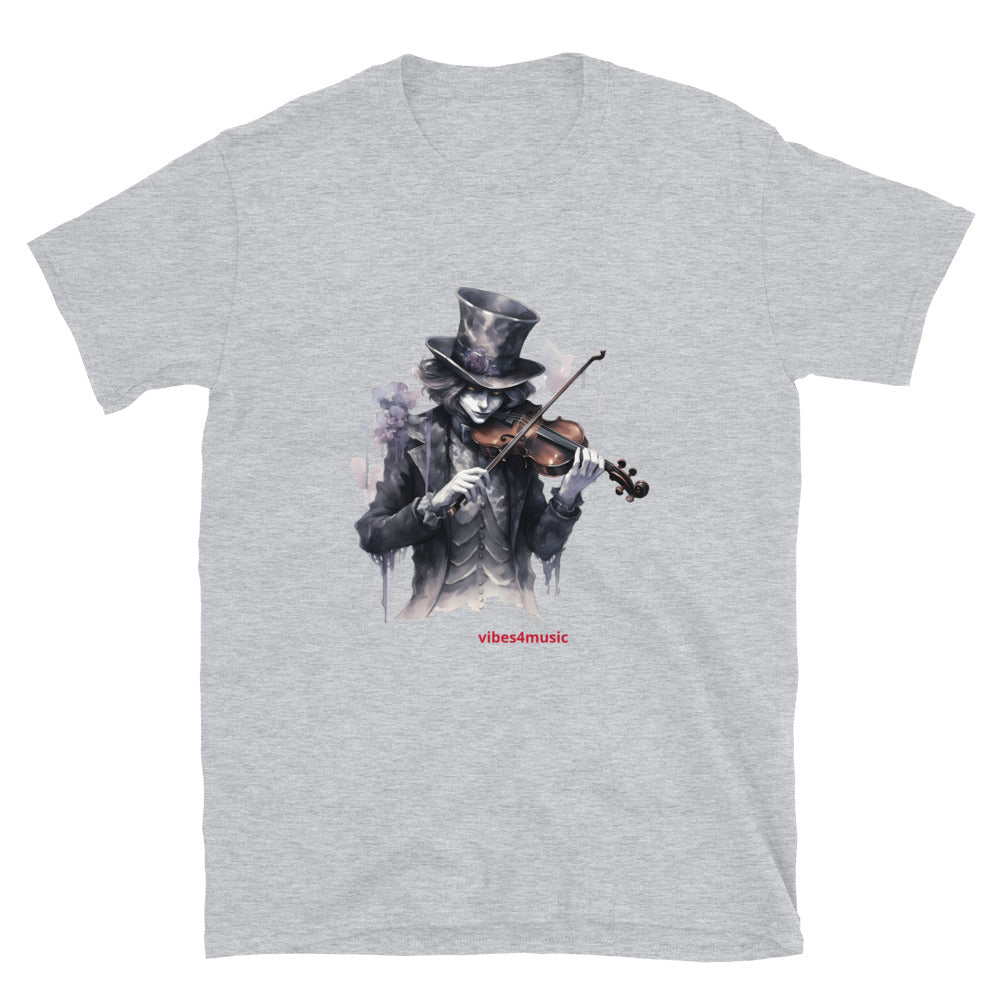 vintage skeleton playing violin music white  graphic t-shirt